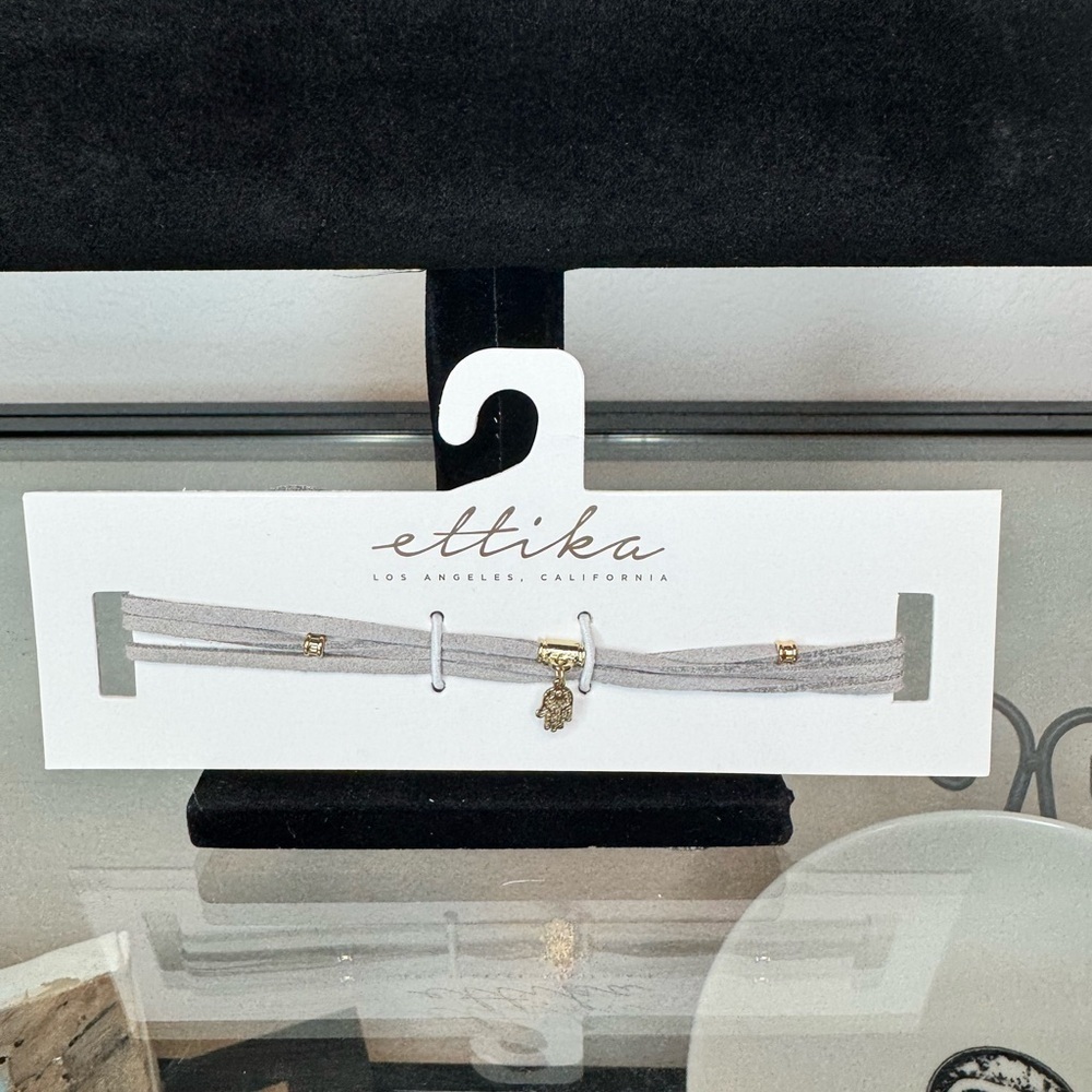 NWT Ettika Grey Wrap Choker Leather Suede with Charm Gold - Picture 2 of 3